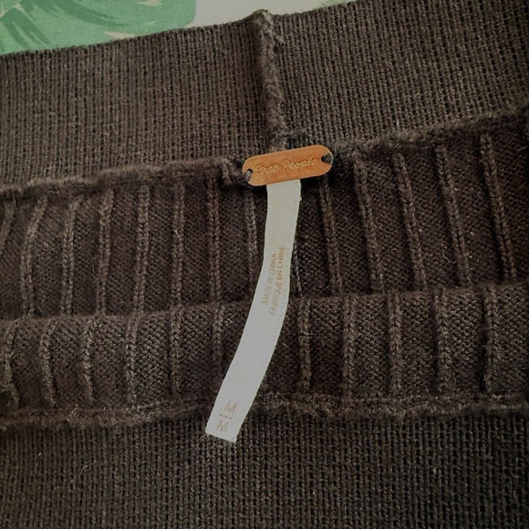 Free People Black Ribbed Midi Pencil Skirt with Front Slit - Picture 3 of 3